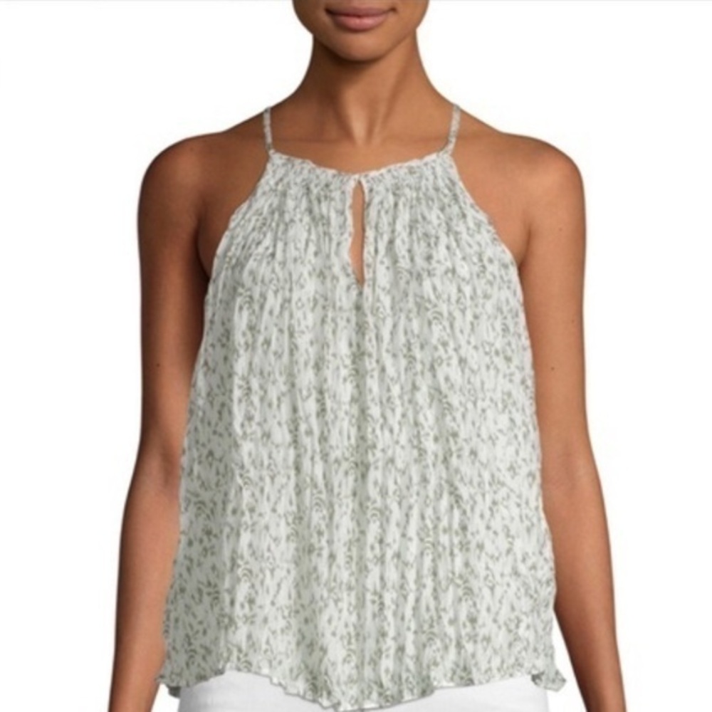 🍁🐠Joie 100% Silk Halter Blouse | white & green pattern | XS | Boho Luxe Style